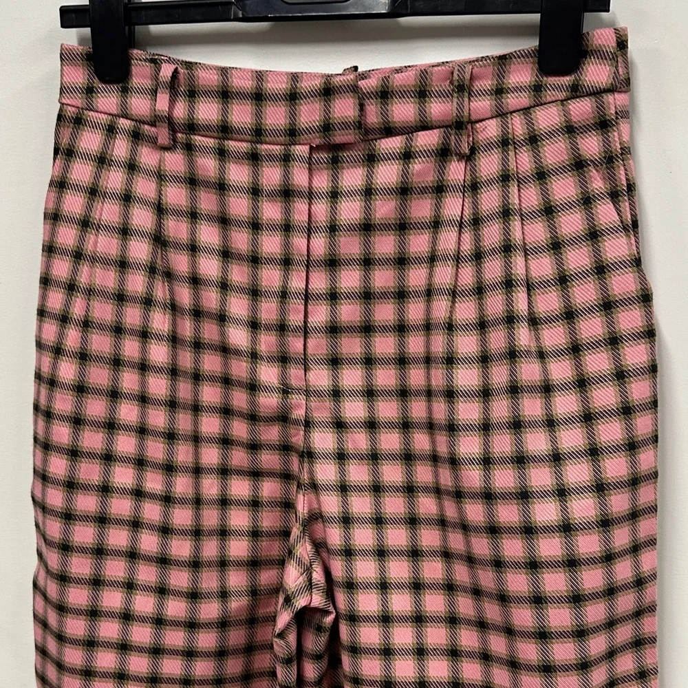 Anthropologie FRNCH Pink and Black Plaid Wide Leg Pants S